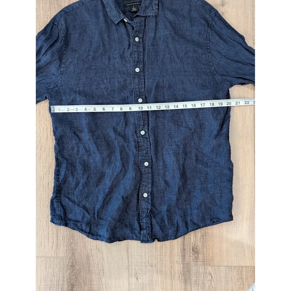 Banana Republic Linen Shirt Mens Large Blue Untucked Standard Fit 795829-07 LS